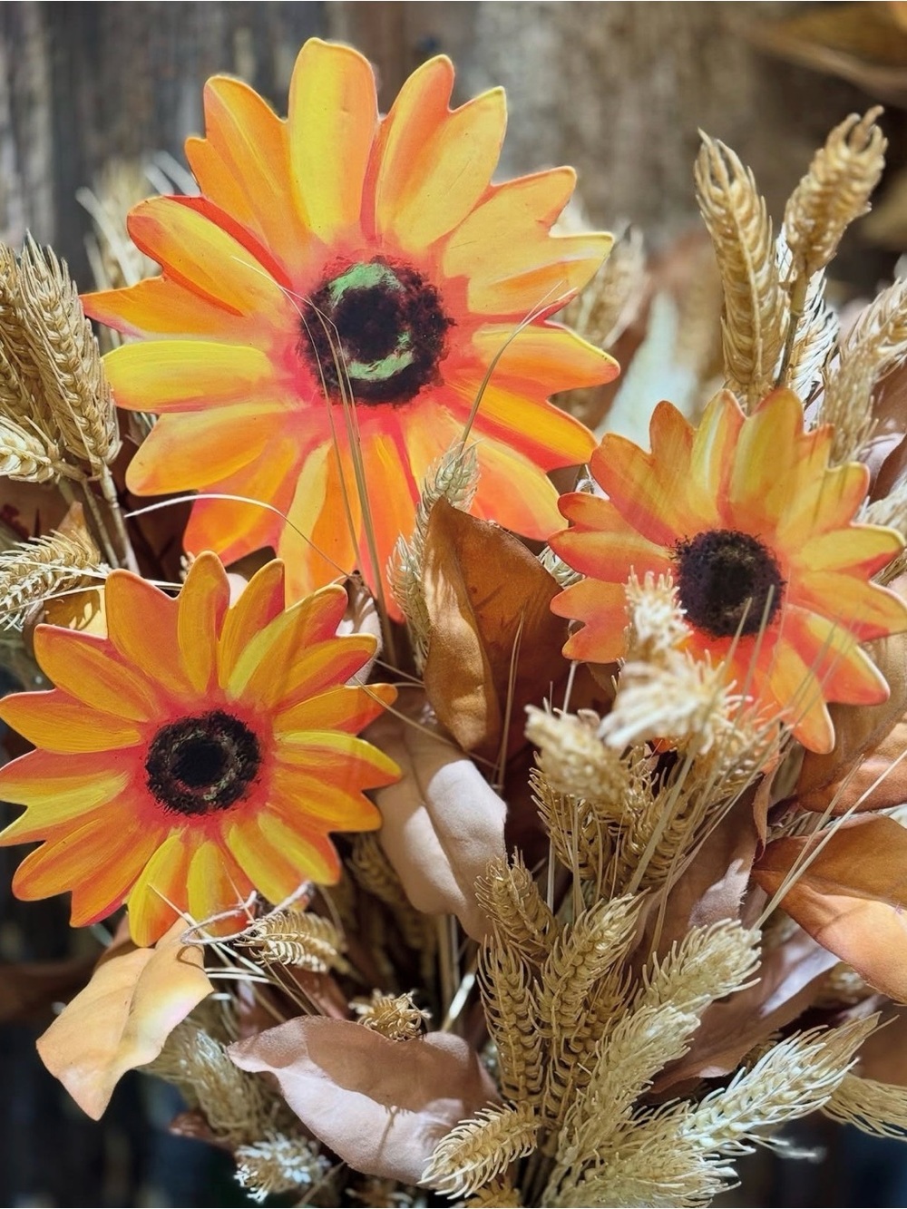 Fall Autumn Sunflowers Set of 3 Metal Stakes